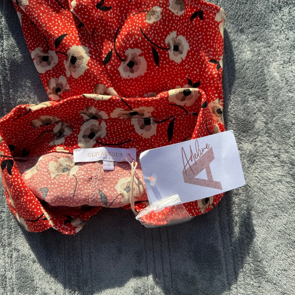 NWT Olivaceous Red Rayon Floral Print Button Front Mini Dress Women's Small - Picture 9 of 10